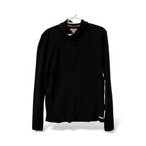Omni-Wool Mens Black Quarter Zip Base Layer Wool Blend Mock Neck Pullover Large